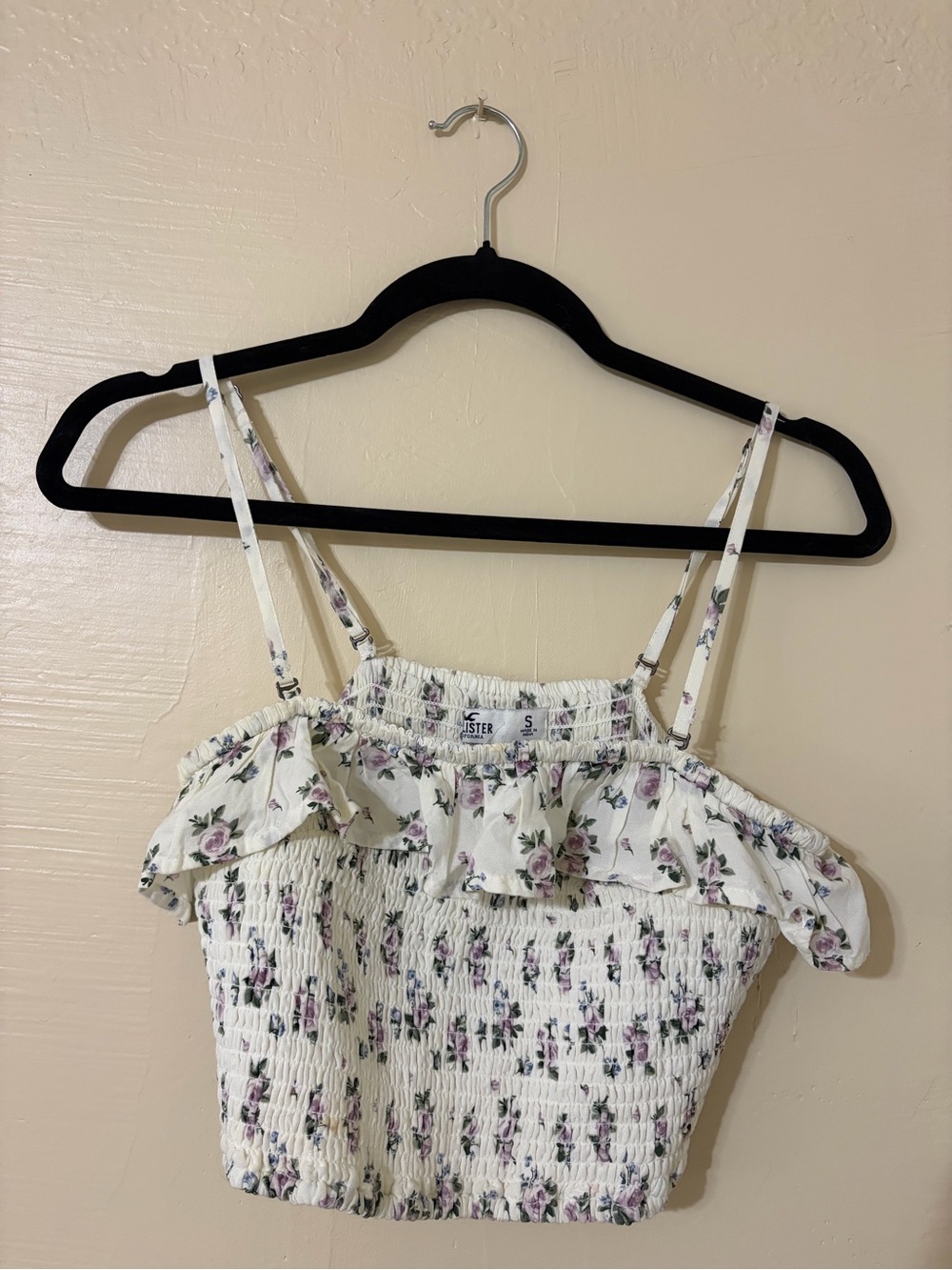Hollister White Camisole Crop Top with Purple Floral